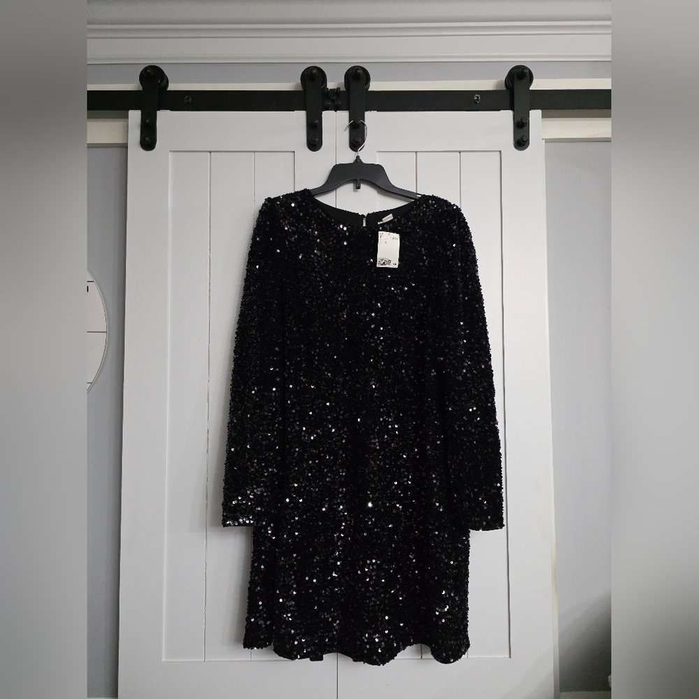 H&M Black Sequin Long Sleeve Dress